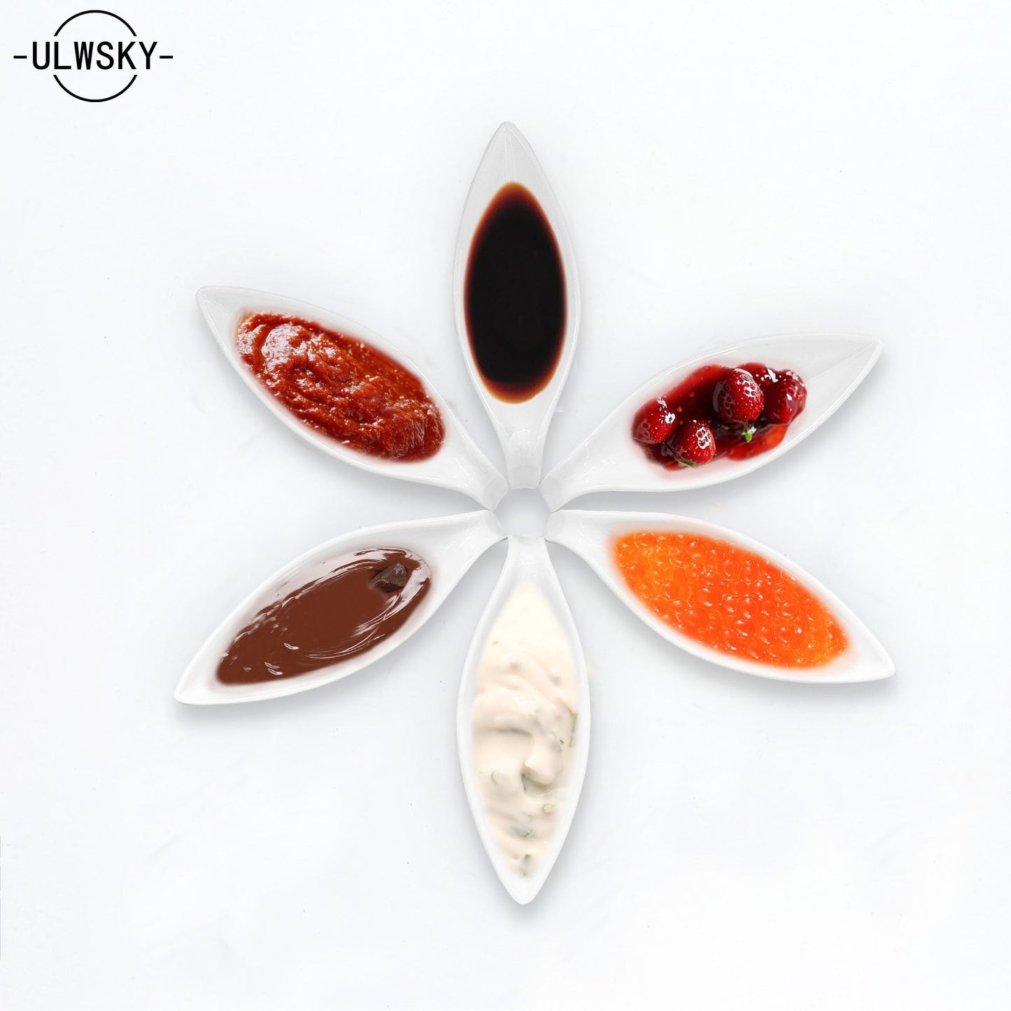 6Pack Porcelain Tasting Spoons,Caviar Bowl,5inch V Shaped Spout Dipping Bowls,Multifunctional Sample Spoons with Handle,for Weddings Party Restaurant Caviar Appetizer Ketchup Sauce