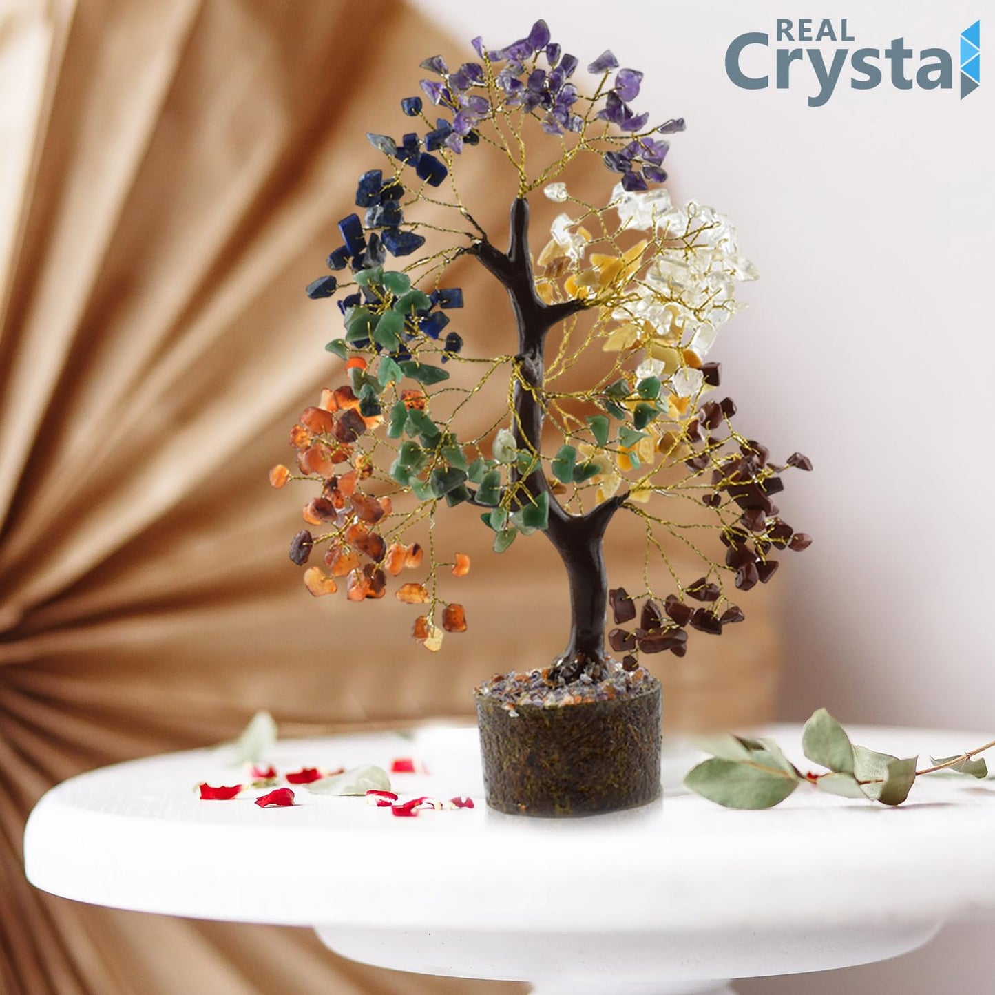Seven Chakra Crystal Tree — Healing Crystal 7 Chakra Tree for Chakra Balancing, Feng Shui Decor, Meditation, Reiki, Good Luck Home & Office Decoration — Gemstone Spiritual Gift for Women & Men