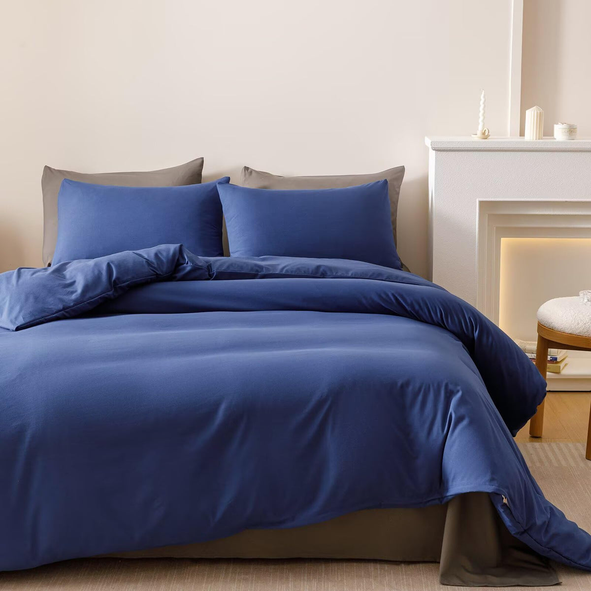 CLOTHKNOW Royal Blue Duvet Cover Sets Queen 3Pcs Blue Bedding Sets Soft All Season Bedding Duvet Cover Sets Queen
