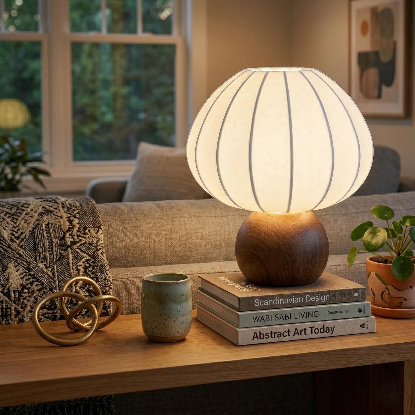 ARGO-HOME Mushroom Table Lamp, Metal Bedside Lamp with Stepless Dimming, Handcrafted Silk Lampshade Nightstand Lamp for Cozy Bedroom Living Room Kids Room