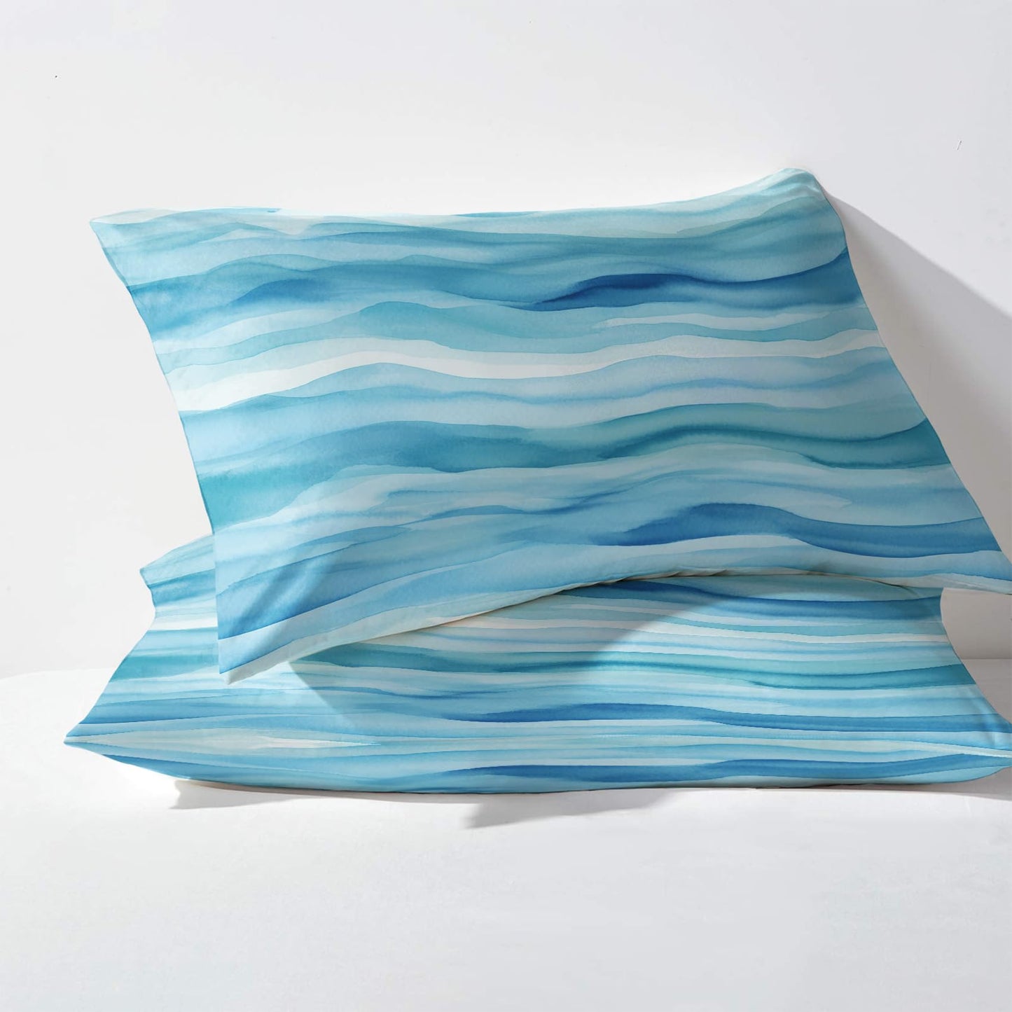 NOGAWA Abstract Wave Sheets Full Size, Coastal Blue Bed Sheets, Patterned Bedding Sheets & Pillowcases 4 Piece Set - Soft Microfiber Deep Pocket Fitted Sheet & Flat Sheet & 2 Pillow Cases