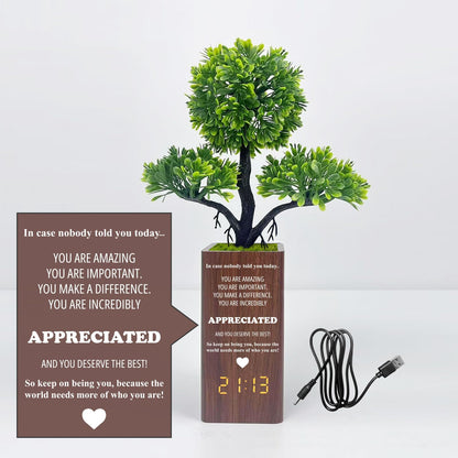 jewmaw Fake Plant Table Clock Digital Alarm, Decorative Electronic Clock, Funny Office Desk Sign for Bedroom Living Room Decor-Gift for Colleagues, Family &Friends
