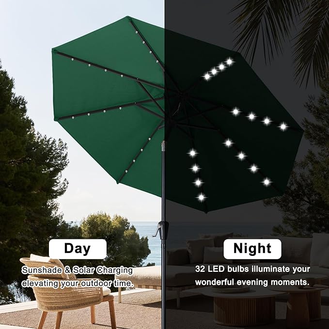 ABCCANOPY 10FT Durable Solar Led Patio Umbrellas with 32LED Lights (Green)