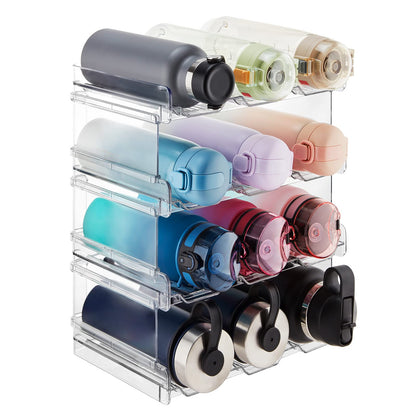 Lifewit 4 Tier Stackable Water Bottle Organizer for Cabinet, Plastic Bottle Holder Fits 12 Bottles/Tumblers up to 3.8" Diameter for Pantry/Countertop/Cupboard, 28 x 19 x 34 cm/11 × 7.5 × 13.4"