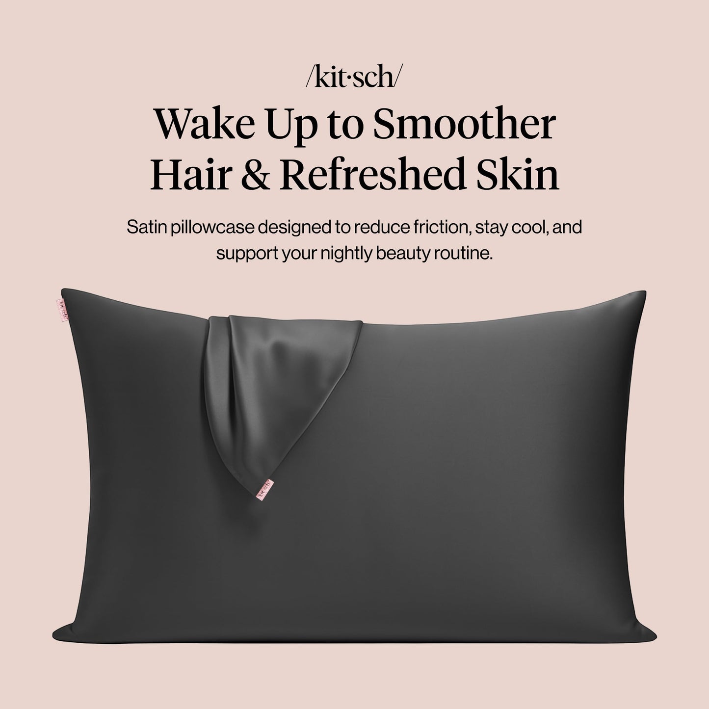 Kitsch Satin Pillowcase with Zipper for Hair & Skin - Softer Than Silk Pillow Cases, Smooth Cooling Satin Pillow Case, Wrinkle-Free, Machine Washable, Pillow Cases Standard Size 19x26 - Charcoal