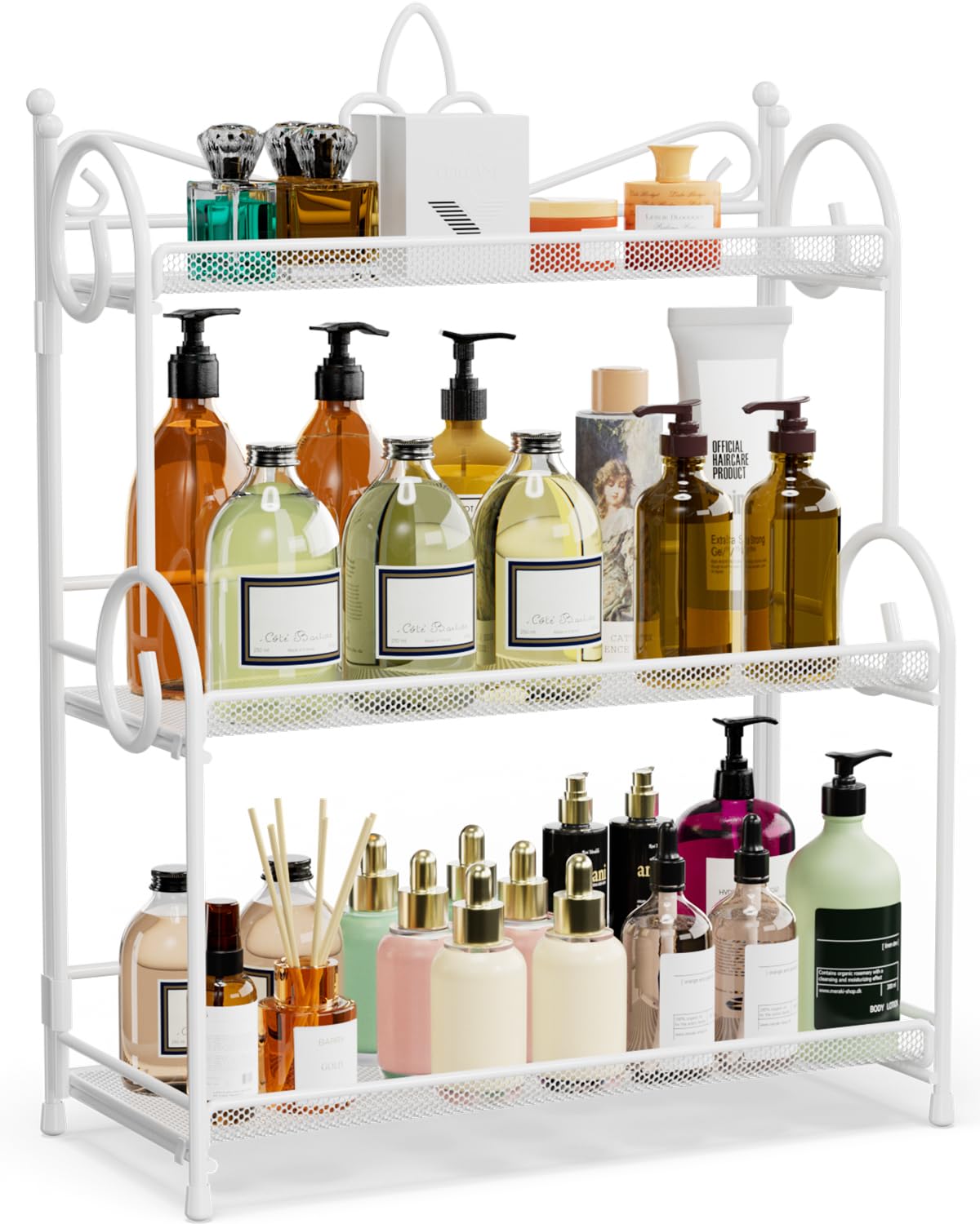 YIUKEA Bathroom Counter Organizer - Spice Rack Countertop 3 Tier Counter Shelf Organizer for Bathroom Kitchen Bedroom Foldable White
