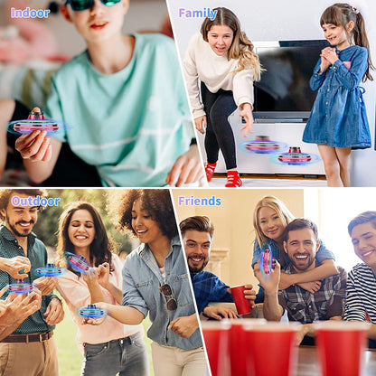 Flying Spinner Toys, Hand Controlled Mini Drone, RGB Light Fidget Boomerang Spinner, 360 Rotating Fly UFO Spin Drone, Flying Space Toys Gift For Kids Adults Outdoor Indoor (Red)