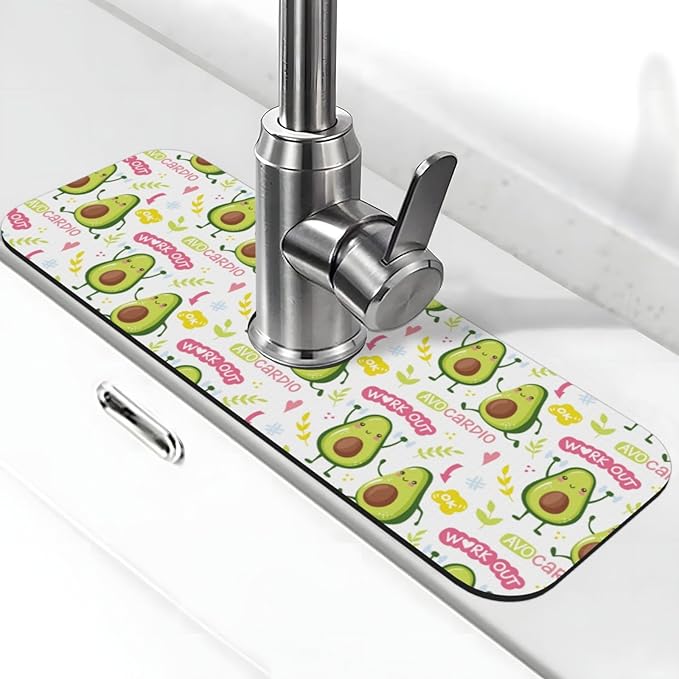 Cute Green Avocado Avocados Kawaii Kitchen Sink Splash Guard Faucet Mat Super