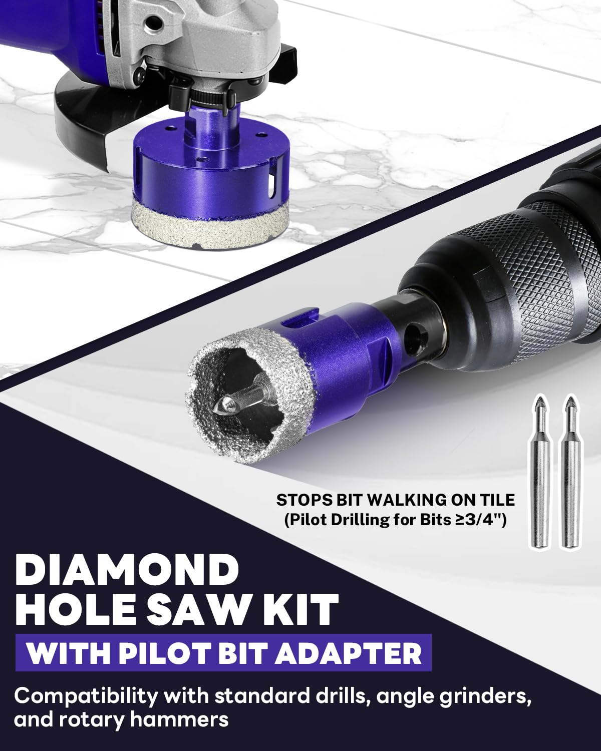 DaduoRi 18 PCS Diamond Hole Saw Kit with Pilot Bit Adapter, 1/4"- 4" Thickened Core Drill Bit Set, Includes Tile Shaping Cone & Wide Diamond Saw Blade, for Porcelain, Ceramic, Granite, Marble, Stone