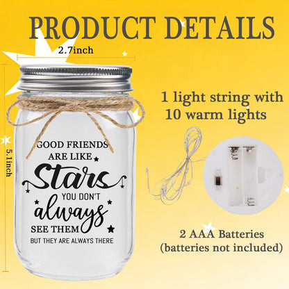 COZITED Friendship Gifts for Women - Good Friends are Like Stars Mason Jar Night Light, Unique Best Friend Birthday Gifts for Women Friends Christmas Valentine's Mother's Day Long Distance Gift