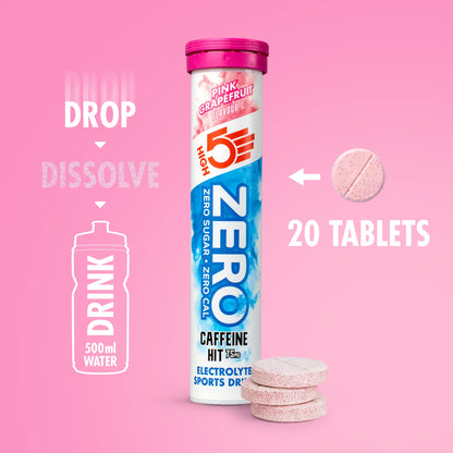 HIGH5 ZERO Caffeine Hit ElectrolyteTablets - Hydration Tablets with Vitamin C - 0 Calories & Sugar Free - Boost Hydration, Performance & Wellness - Pink Grapefruit, 160 Tablets (20x, Pack of 8)