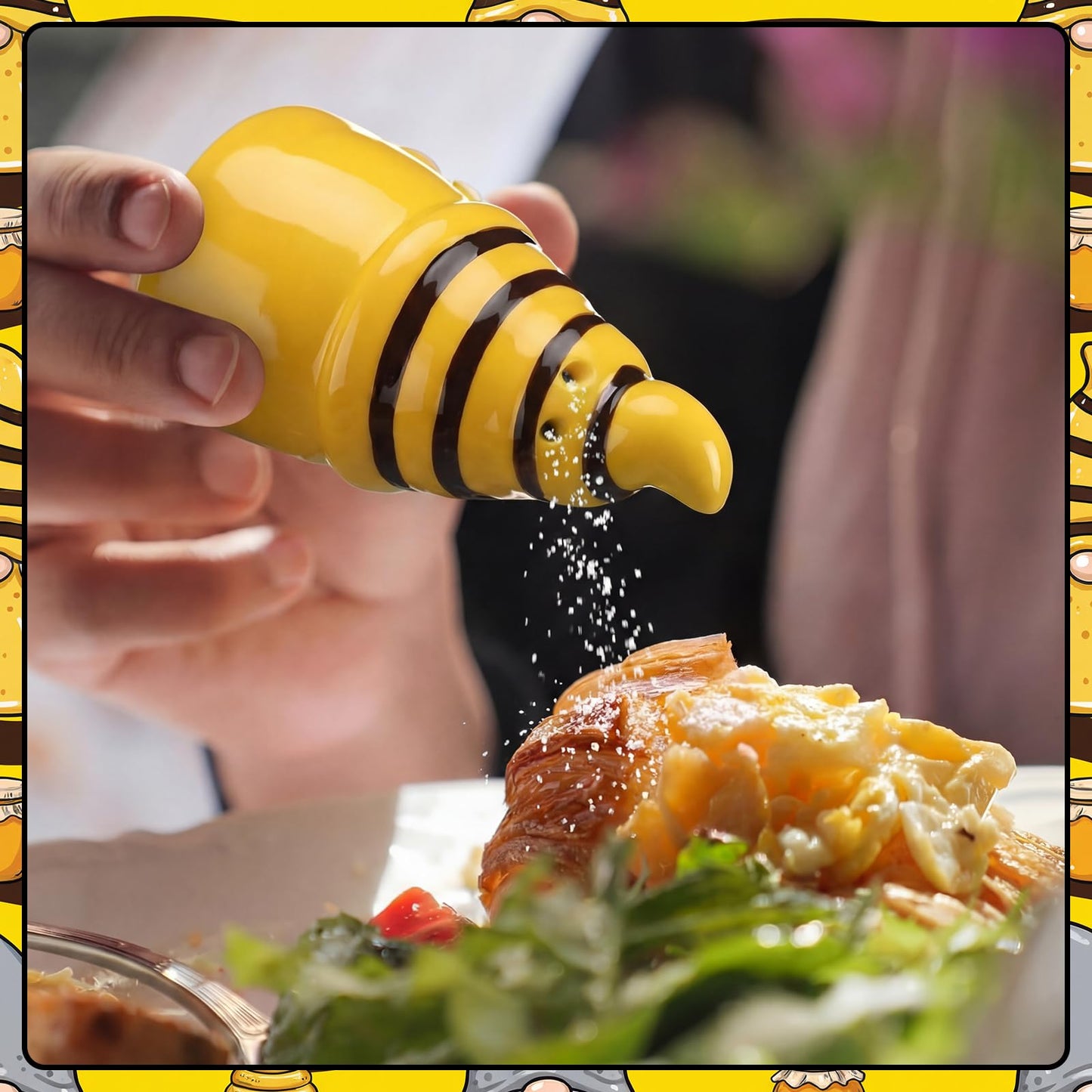 Vesici Honey Bee Salt and Pepper Shakers Set of 2 Bee Gnome Salt and Pepper Shakers 3.3 Inch Spring Gnome Ceramic Tabletop Figurines for National Honeybee Day Gifts Kitchen Counter Accessories