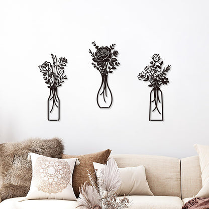 Wcro Metal Flowers Wall Decor,3 Pieces Rose Design Metal Wall Art,Rustic Farmhouse Decor for Garde Living Room Dining Room Bathroom Kitchen,Home Decor Gift (black-rose).