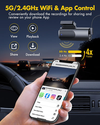 GKU 4K Dash Cam Front and Rear, 5GHz WiFi Dashcam with 64GB SD Card, Dual Car Camera Dash Cam with Parking Monitor, Night Vision, WDR, 170° Wide Angle, G-Sensor, Loop Recording, APP Control, Max 256GB