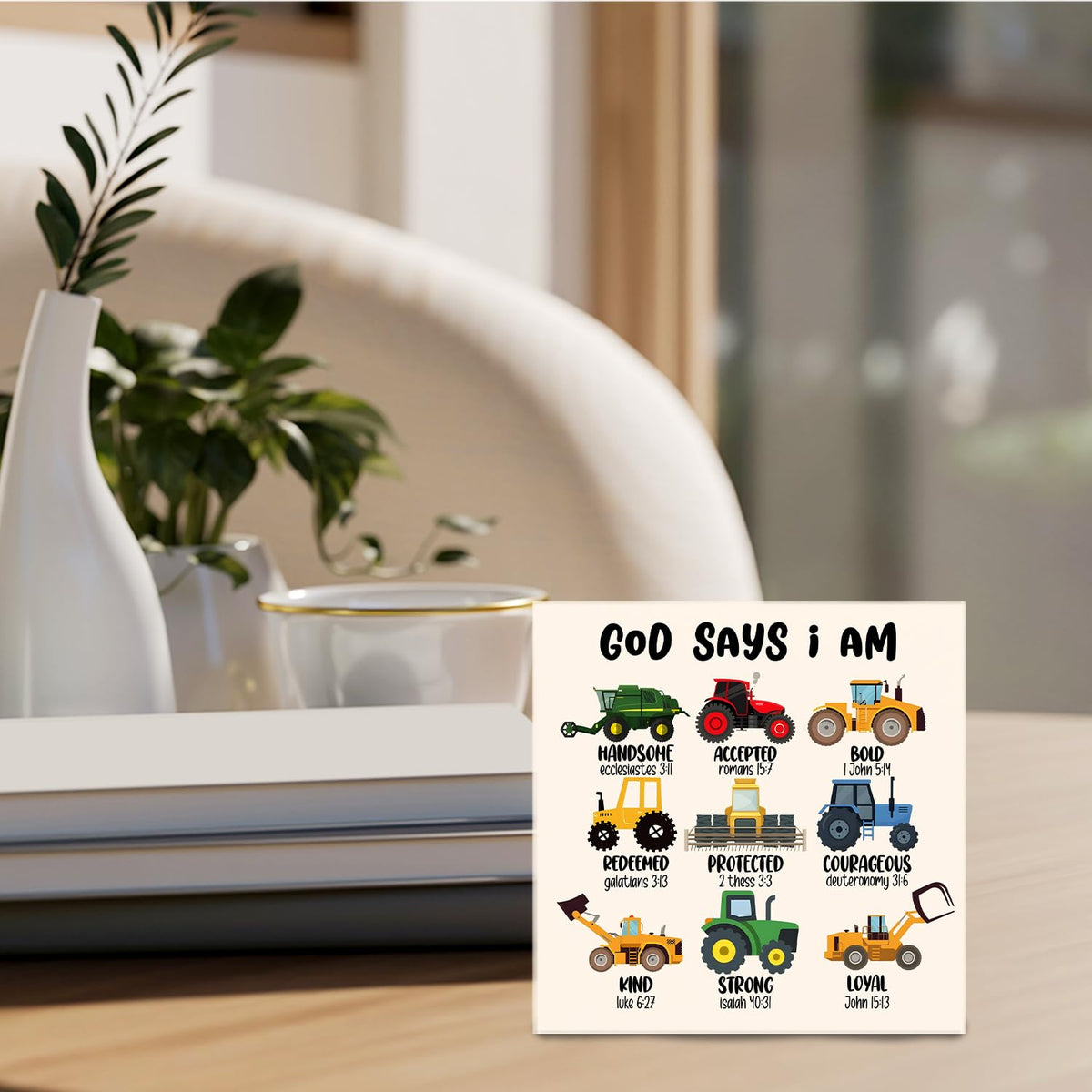 Nrleey Construction Decor for Boys Room - God Says I Am Sign, Christian Bible Verse Decor, 5 x 1.2 Inches