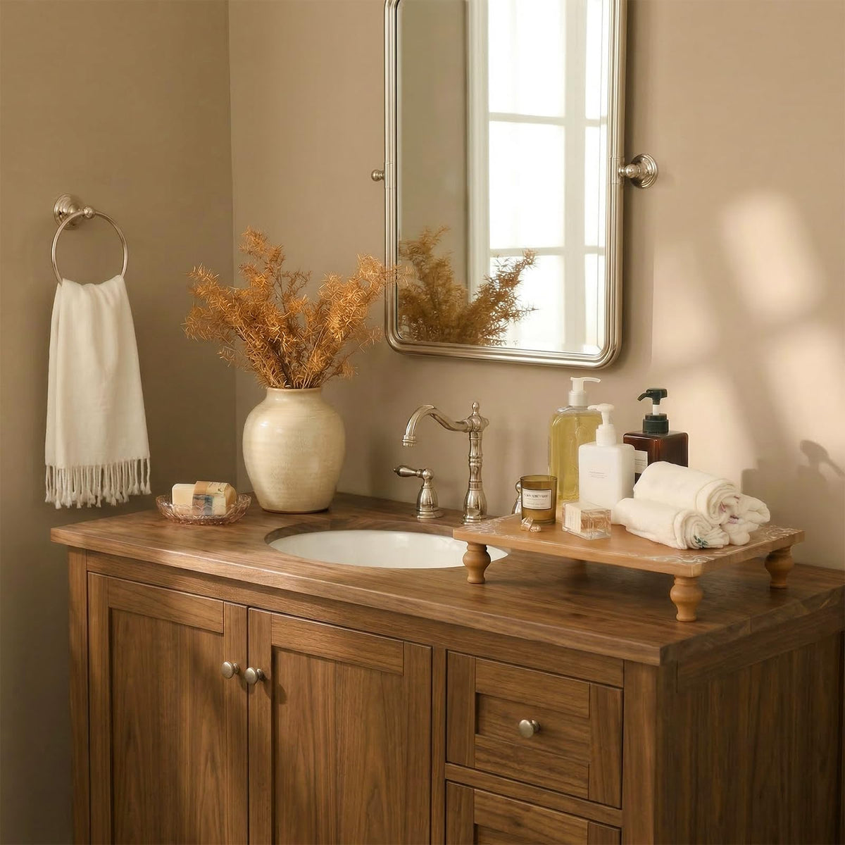 NIKKY HOME Rustic Wooden Pedestal Stand, Farmhouse Wood Riser 15 x 10 Inch