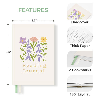 Verveorig Book Reading Journal with 60 Reviews, Reading Accessories & Bookish Gifts for Books Lovers & Readers Women, Hardcover Book Tracker Reading Log Journal, 5.7" x 8.3", Flowers