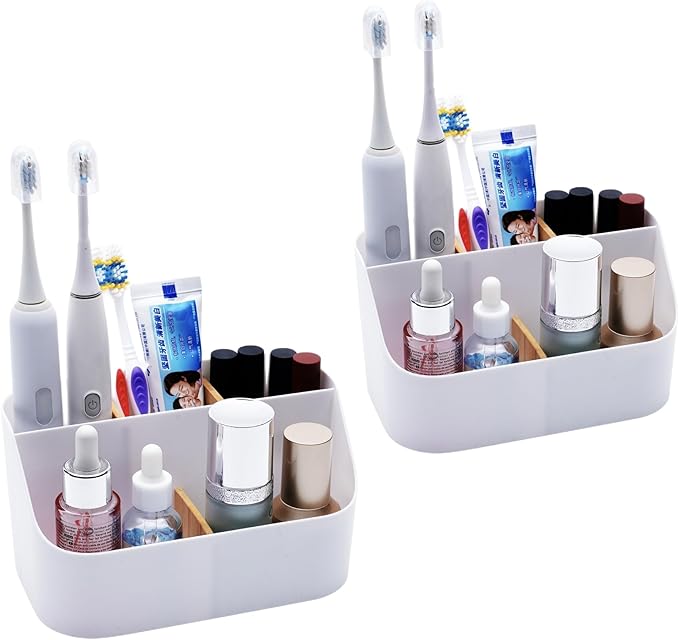 Set of 2 Toothbrush Holder for Bathrooms, 5 Slot Electric Toothbrush Toothpaste