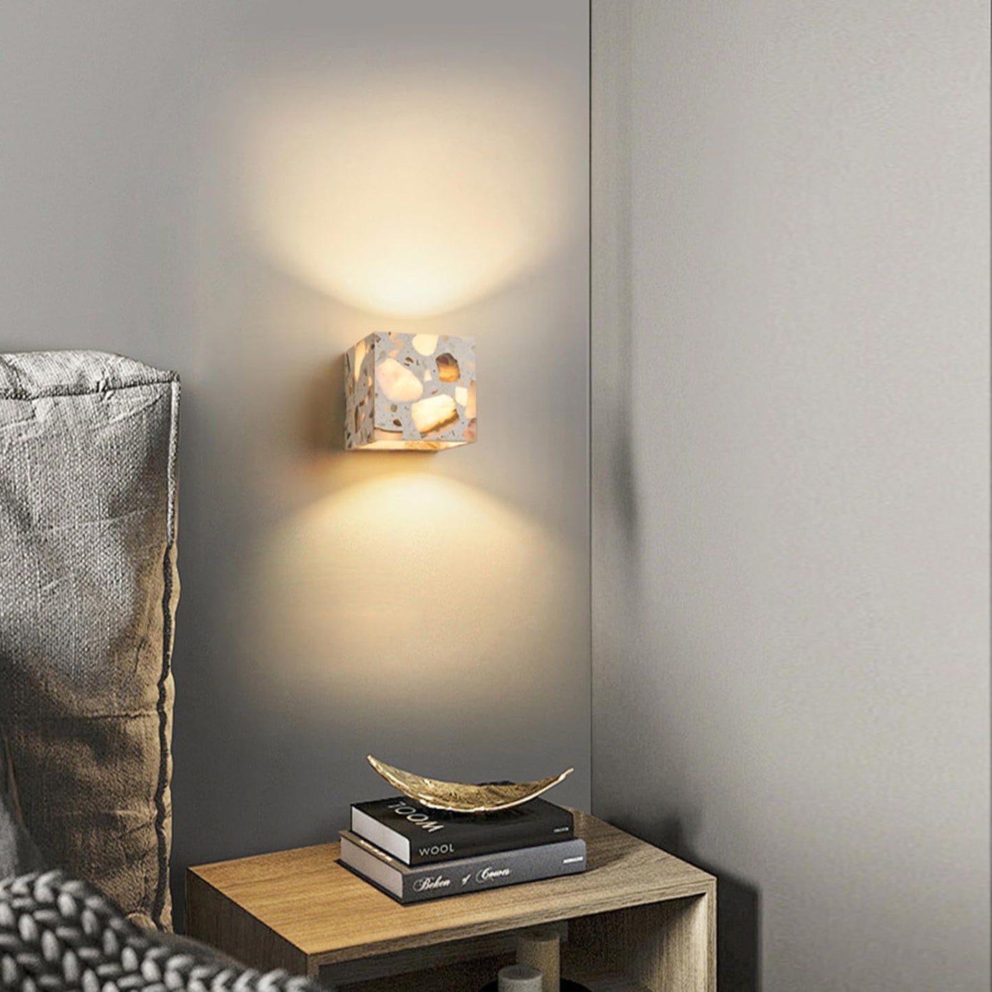 PLSDH Modern Terrazzo Wall Sconce, Handmade Natural Stone Wall Light Fixture, LED wall sconces, Warm Light, Vanity Lamp for Living Room, Bedroom, Hallway, Kitchen Island 6.3in