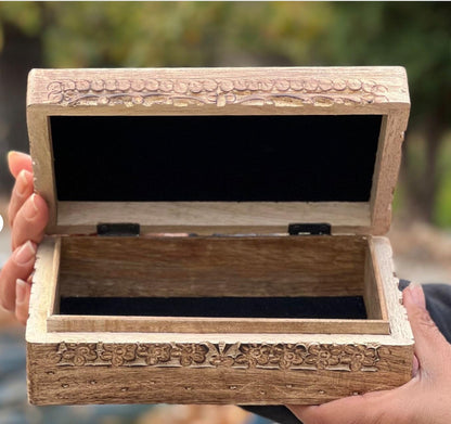DharmaObjects Celestial Moon and Stars Hand Carved Wooden Storage Keepsake Box (Large, Moon & Stars)
