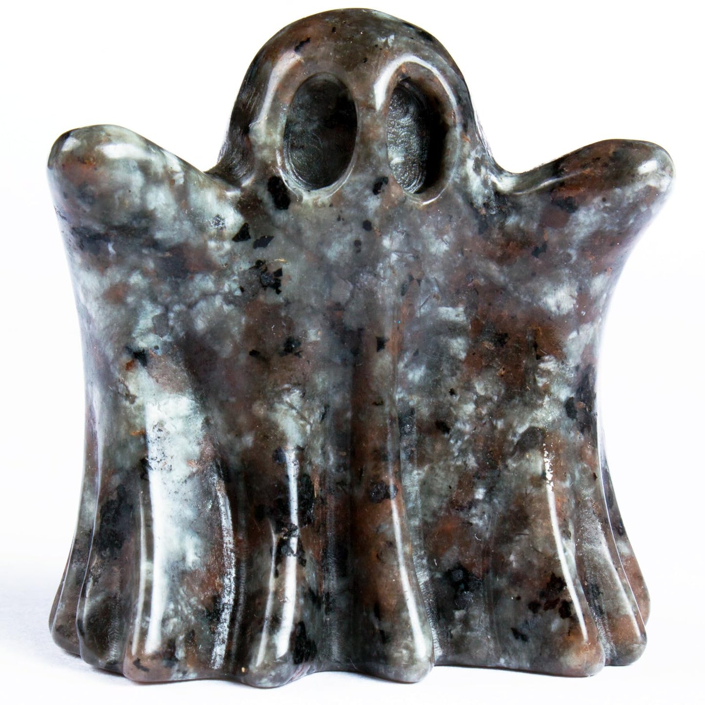 QLRSUXN Flame Stone Crystal Ghost, 1.8in Ghost Decor, Cute Natural Crystal Ghost Statue, Halloween Crystals Figurines Hand-Carved, Spooky and Decoration for Home Office Mantel Decor