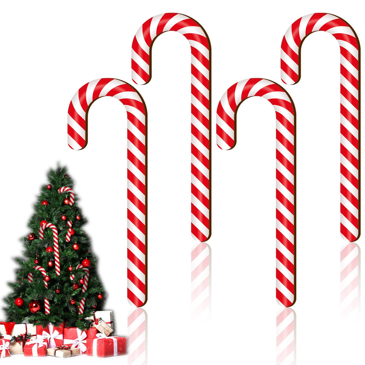Large Size 4 Pcs 15.7 Inch Christmas Large Candy Canes for Tree Decorations Red and White Giant Candy Cane Props Bulk Xmas Hanging Ornaments Rustic Wood Flat for Party Supplies DIY Crafts Photoshoot