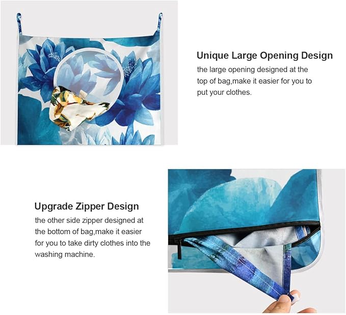 Ink Blue Lotus Flower Hanging Laundry Hamper Door Hampers Bag Basket
