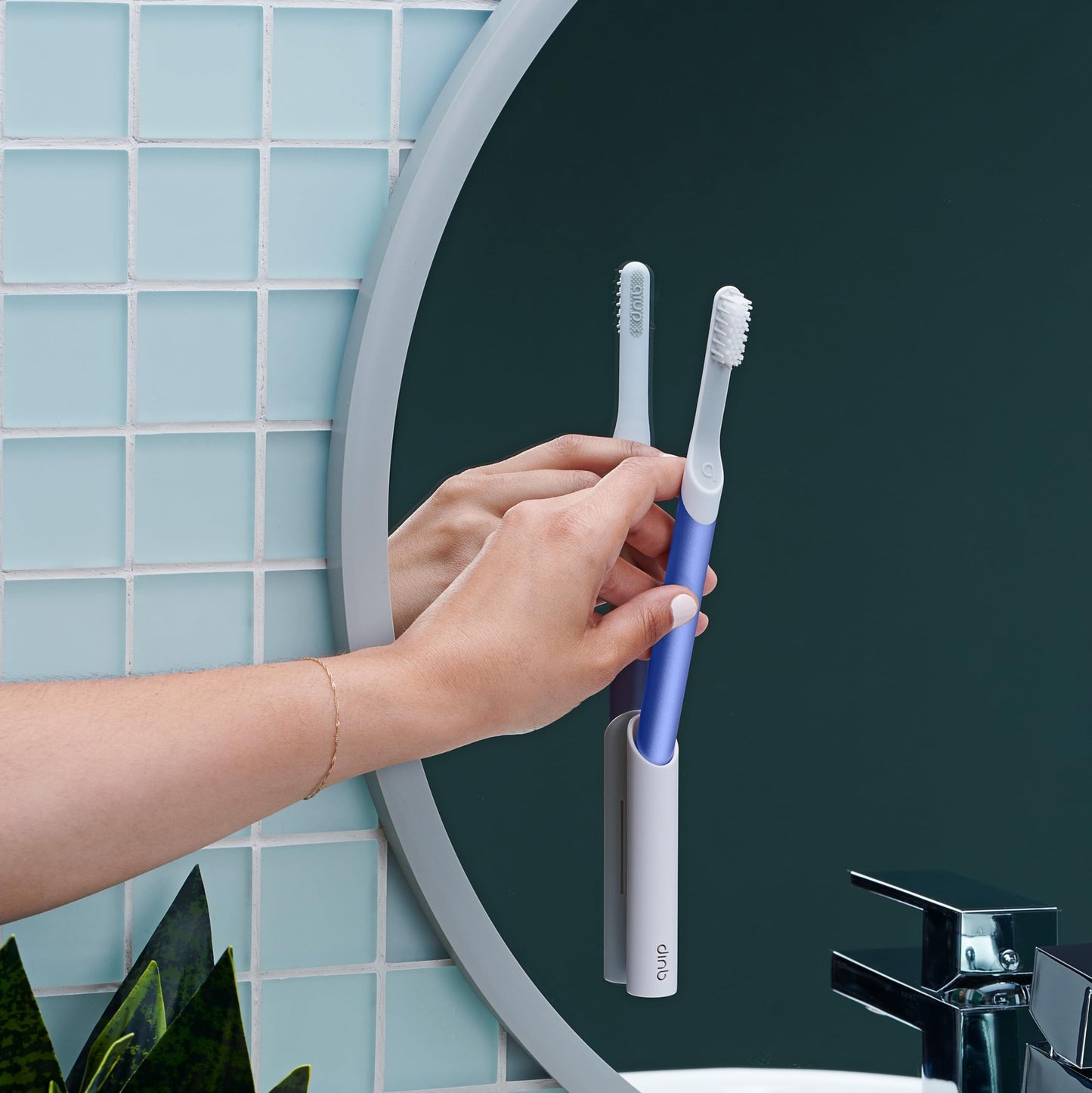 Quip Metal Sonic Electric Toothbrush for Adults - Time Travel & Soft Bristles with Travel Case & Replacement Brush Head - 3 Month Battery Life - Indigo