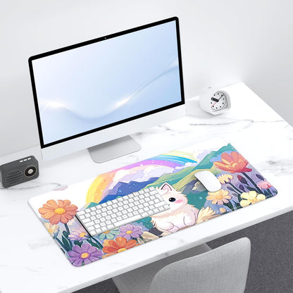 Desk Pad, 32" x 16" XXXL Extended Large Gaming Mouse Pad, Desktop Decor Desk Mat, Men Women Office Supplies and Accessories, Cute Anime Mouse Mat for Laptop & Keyboard, Rainbow Cute Cat