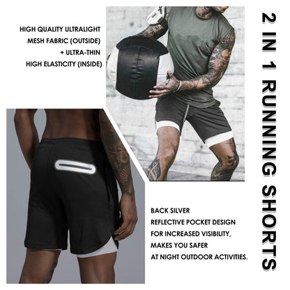 Leidowei Men's 2 in 1 Workout Running Shorts Lightweight Training Yoga Gym 7" Short with Zipper Pockets
