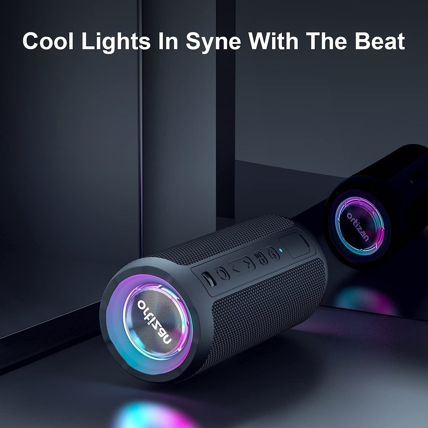Ortizan Bluetooth Speaker, Portable Wireless Bluetooth Speakers With Led Light, Louder Volume & Enhanced Bass, IPX7 Waterproof, 30H Playtime, Durable Loud Outdoor Speaker for Travel, Sport