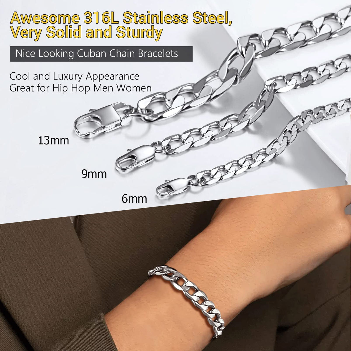 PROSTEEL Stainless Steel Chain Bracelets Trendy Layering Curb Chain Cuban Link Minimalist Bracelet Men Jewelry