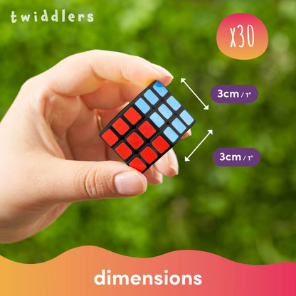 THE TWIDDLERS 30 Mini Puzzle Speed Cube Fidget Toys, 3x3 - Perfect as Mini Games Party Bag Fillers for Kids, Brain Teasers Multipack Classroom Rewards Prizes, Party Favours Kids - 3cm