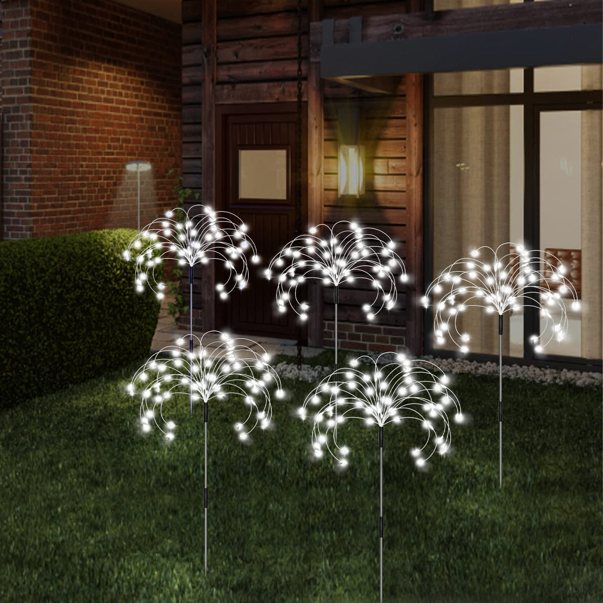 Maleyt Solar Garden Lights, Outdoor Firework Lights, 5 Pack 120 LED Decorative Stake with Remote, 8 Modes DIY Landscape Light Waterproof Lamps for Walkway Pathway Backyard Lawn (White)