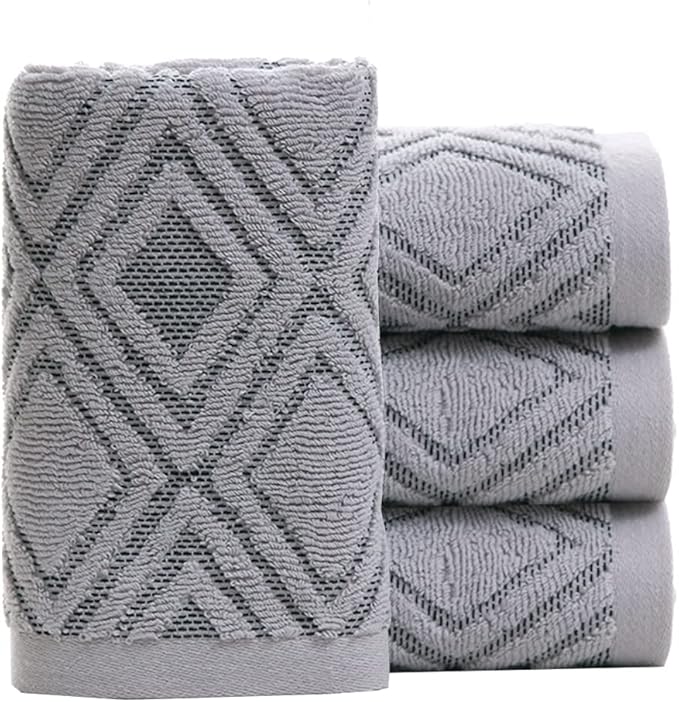 Pidada Hand Towels Set of 4 Diamond Pattern 100% Cotton Absorbent Soft