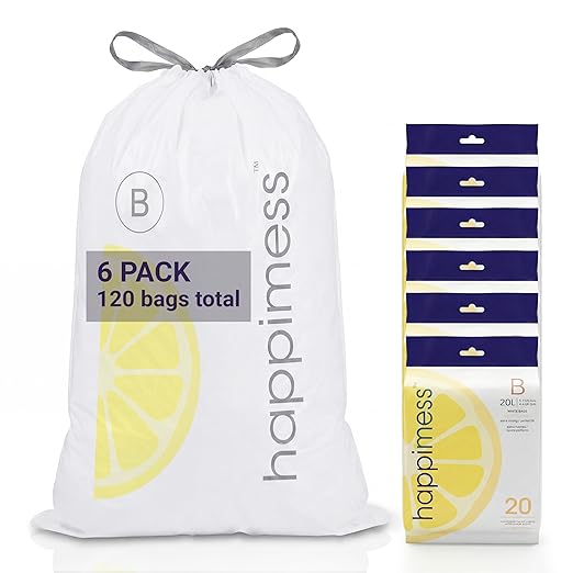 happimess 5.3 Gallon Drawstring Trash Bags, Lemon Scent, Heavy Duty MDPE Liners