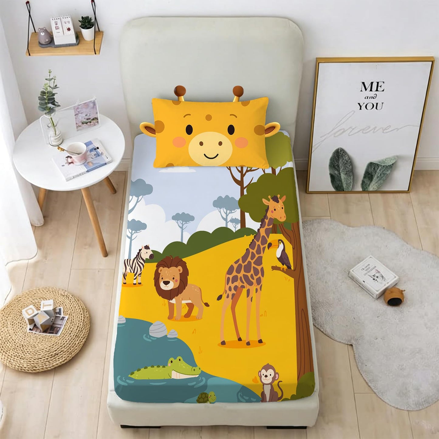 MUSOLEI Cute Animal Fitted Sheets Twin Animal Sheets Set Girls Sheet Set Jungle Sheet Deer Bedsheet Fox BedSheet Rabbit bedsheets for Kids (Twin)