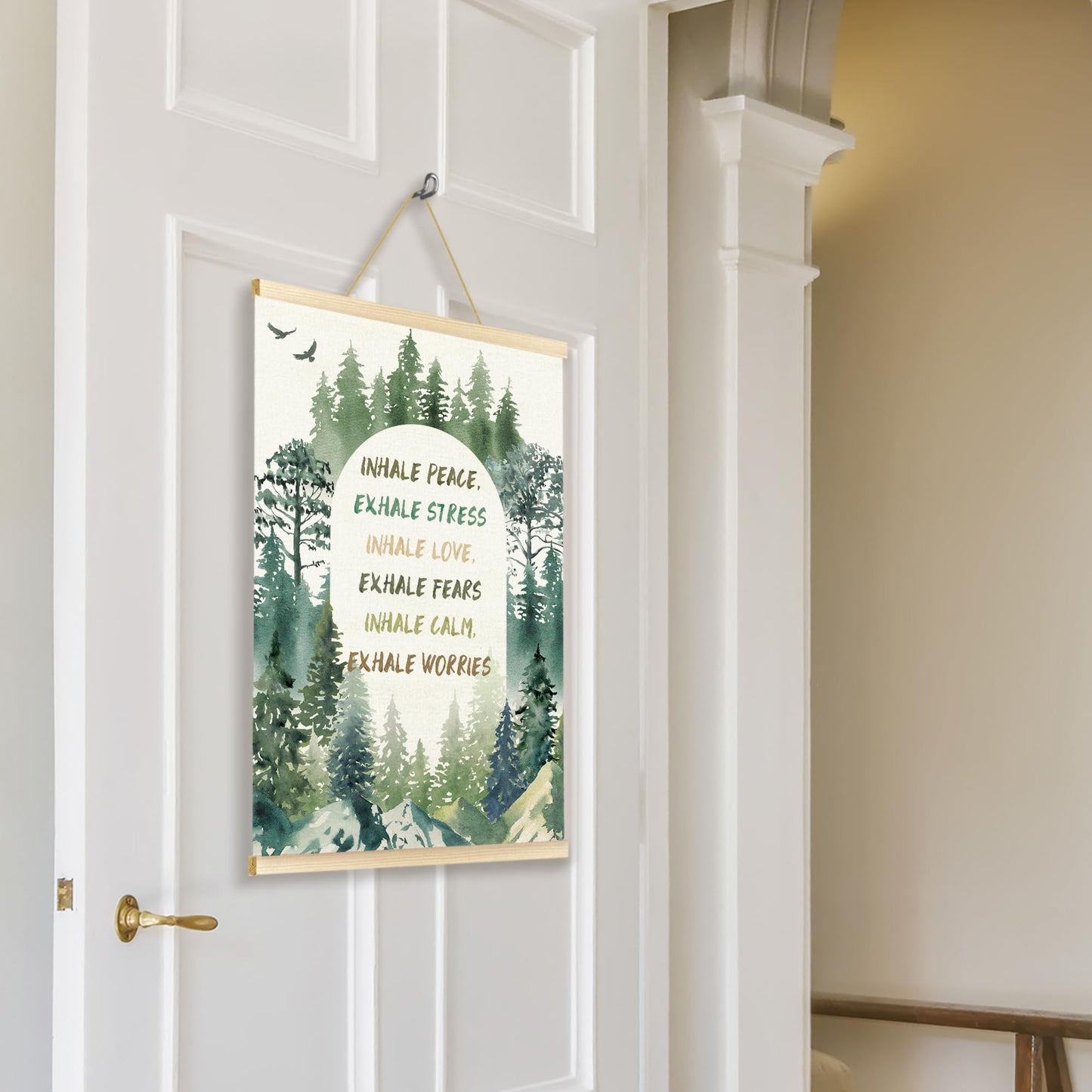 TAEDIN Mental Health Poster Hanger Frame, Forest Inspirational Wall Decorations Wooden Canvas Print, Therapist Office Decor, Therapist Gift, Calming Hanging Sign for Bedroom Office Decor 12X16