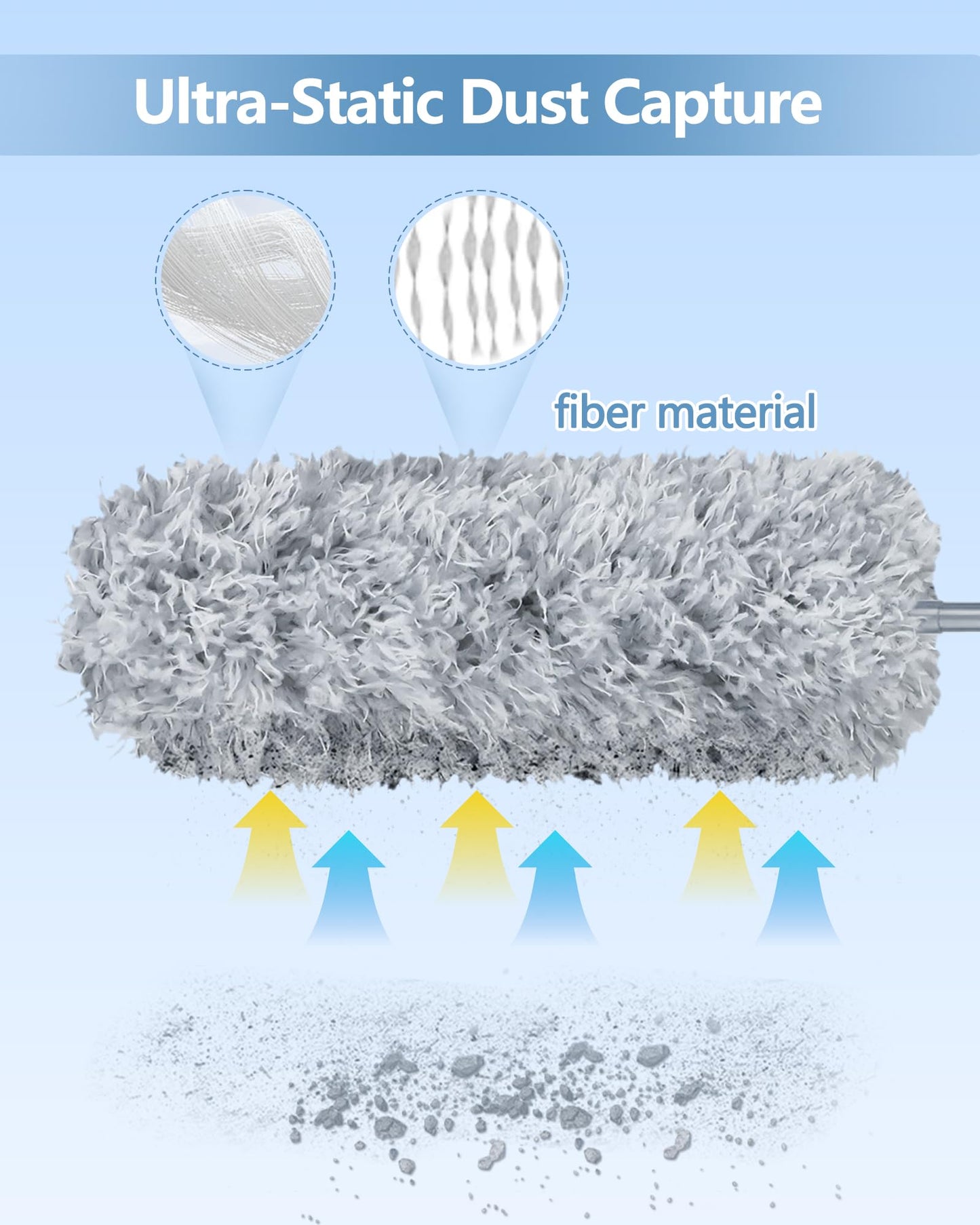 Fogray Extendable Feather Duster Kit - Long Handled 100" Telescopic Pole and Soft Silicone Cap, Bendable Washable Heads for Cleaning Cobwebs, High Ceiling Fans, Roof, Furniture & Cars(5Pcs-Grey)
