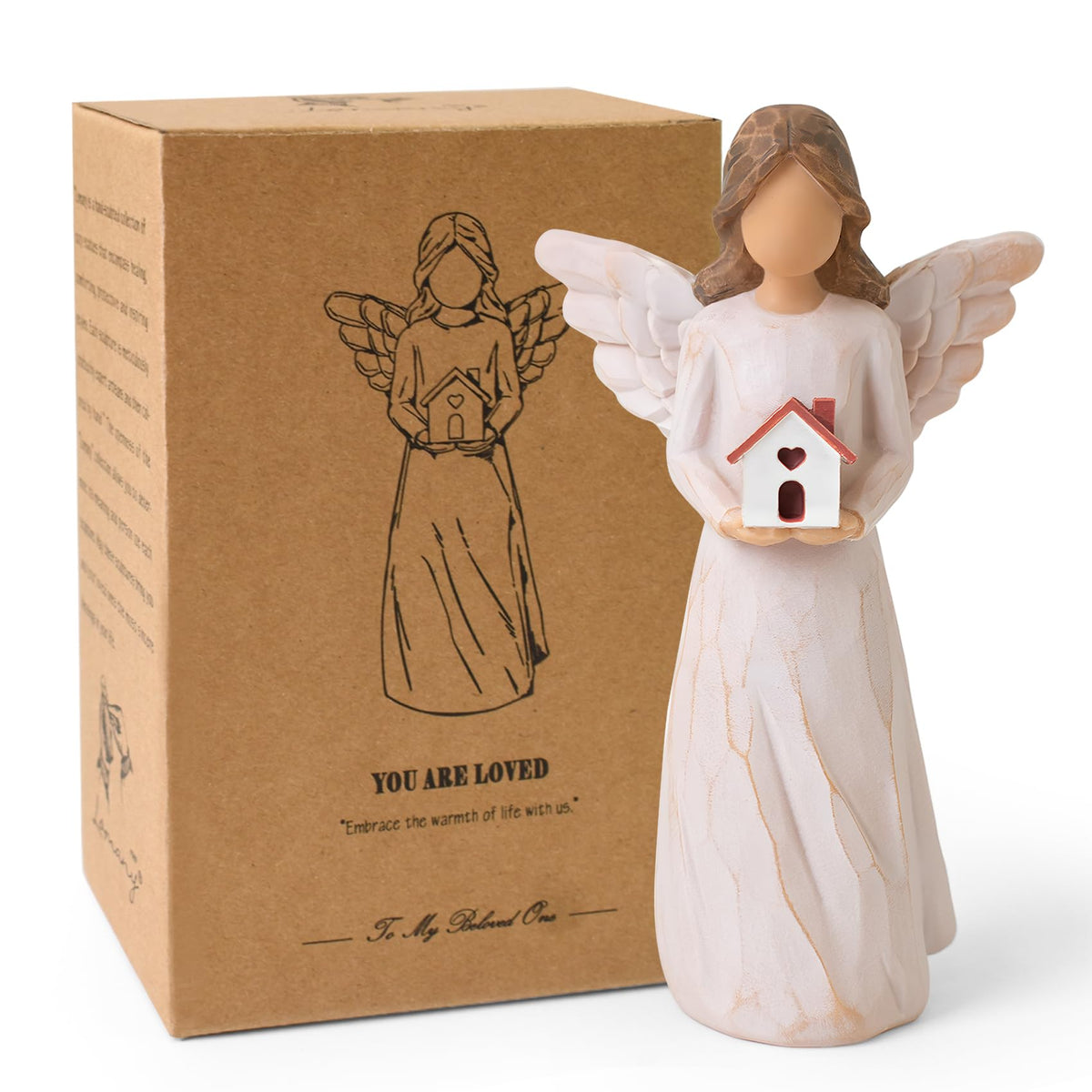 thovorrnl Housewarming Gifts New Home, House Warming Gifts for Women, Men, Couple, First Time Home Buyers, Homeowners, Guardian Angel with House Figurines, Sculpted Hand-Painted Statue