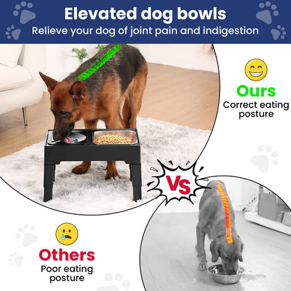 PETTOM Raised Dog Bowl 2x1600ML, Dog Bowls with Stand 4 Height Adjustable for Large Medium Small Dogs, Non Spill Dog Water Bowl & Stainless Steel Dog Food Bowl Set