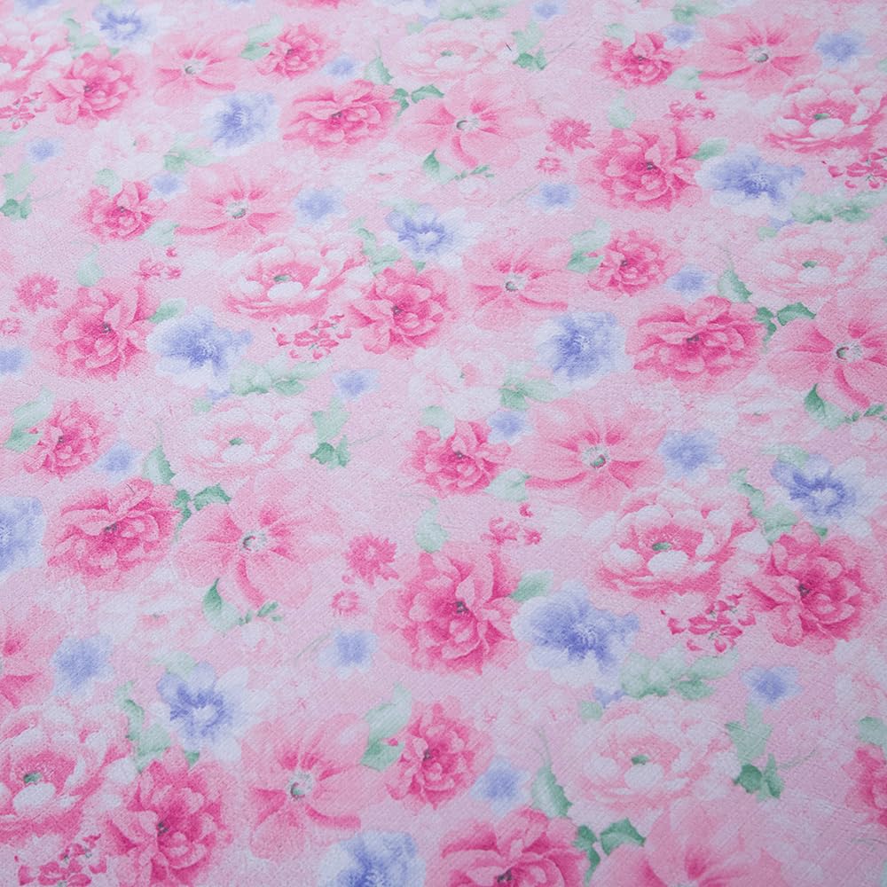 NATURETY Bedding Fitted Sheet with Deep Pocket,Cars Printed Fabric Bed Sheets(Pink Flower,Queen)
