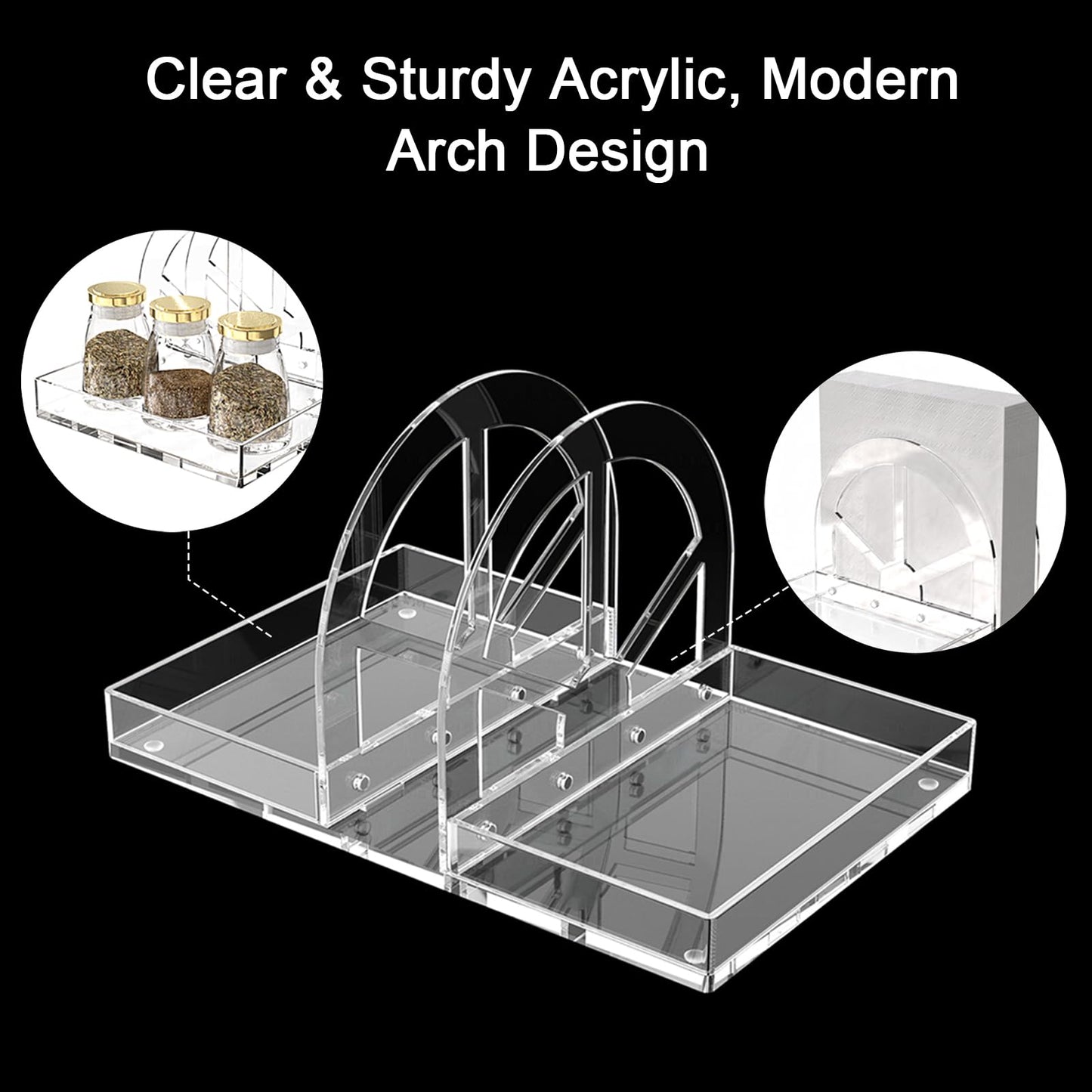 YAGELI Acrylic Napkin Holder with Magnetic Assembly, 2-in-1 Clear Space-Saving Organizer with Salt and Pepper Shakers Caddy for Kitchen Counter, Coffee Station, Office Desk, Modern Tabletop Storage