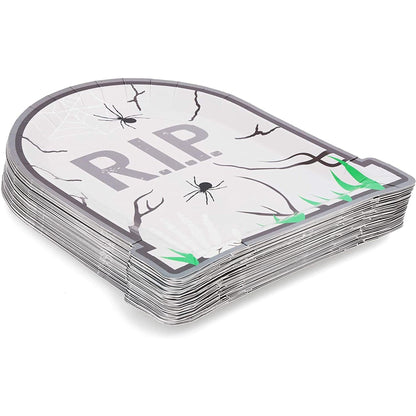 Spooky Central Spooky Paper Plates - 9 in, 48 Count, Gray - Tombstone Design Plates & Disposable Halloween Tableware for Halloween Party Supplies & Spooky Décor