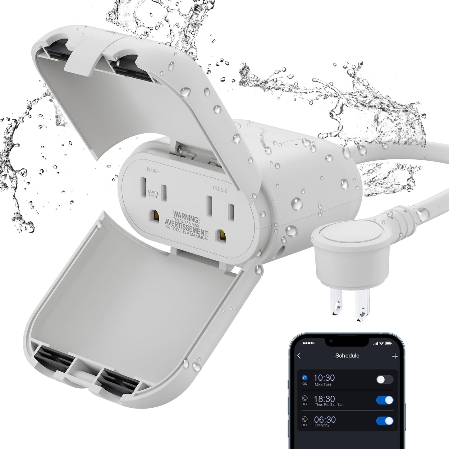 ELEGRP PQR20 Outdoor Smart Plug Waterproof IP66, WiFi Plug with 2 Individually Sockets, Compatible with Alexa & Google Assistant, Smart Outdoor Outlet for String Lights, UL Certified, 2 Pack, Black
