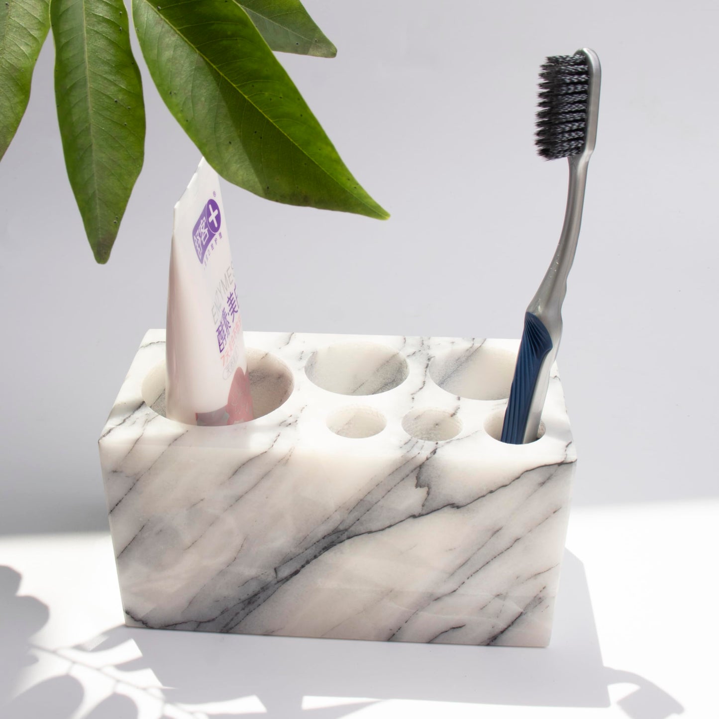 Natural Marble Stone 6-Hole Base Bathroom Holder Storage Rack for Electric Toothbrush/Toothbrush/Toothpaste