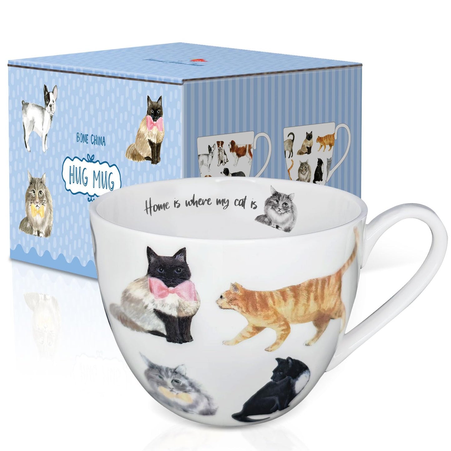 MFoffice Cute Cat Mugs for Daily Coffee and Tea, Premium 20 oz Bone China Coffee Tea Hug Mug, Perfect Holiday, Birthday, and Christmas Gift for Cat Lovers, Designed in England by Harvest Green Studio