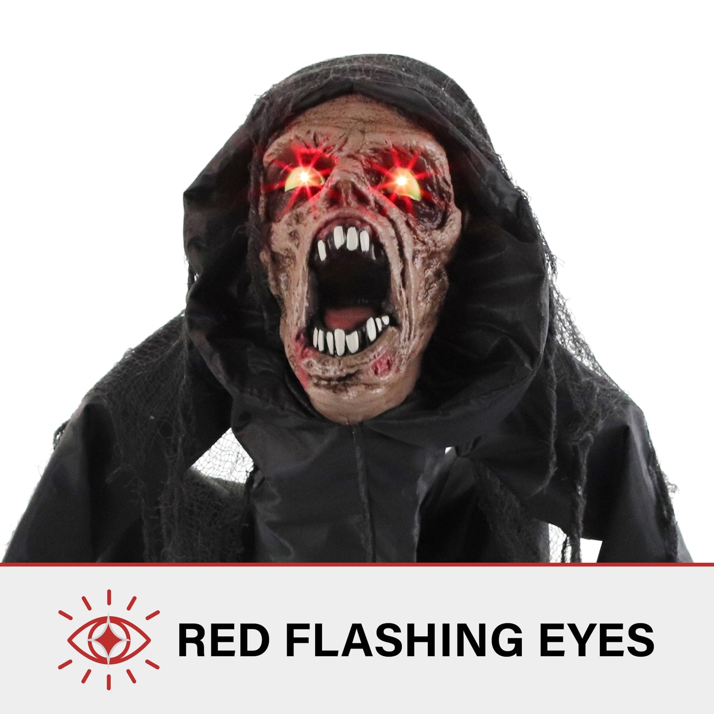 Haunted Hill Farm Scary Crouching Zombie, Halloween Animatronic with Touch Activated Lights and Sounds, Battery Operated Indoor or Covered Outdoor Halloween Decorations, Creepy Halloween Props