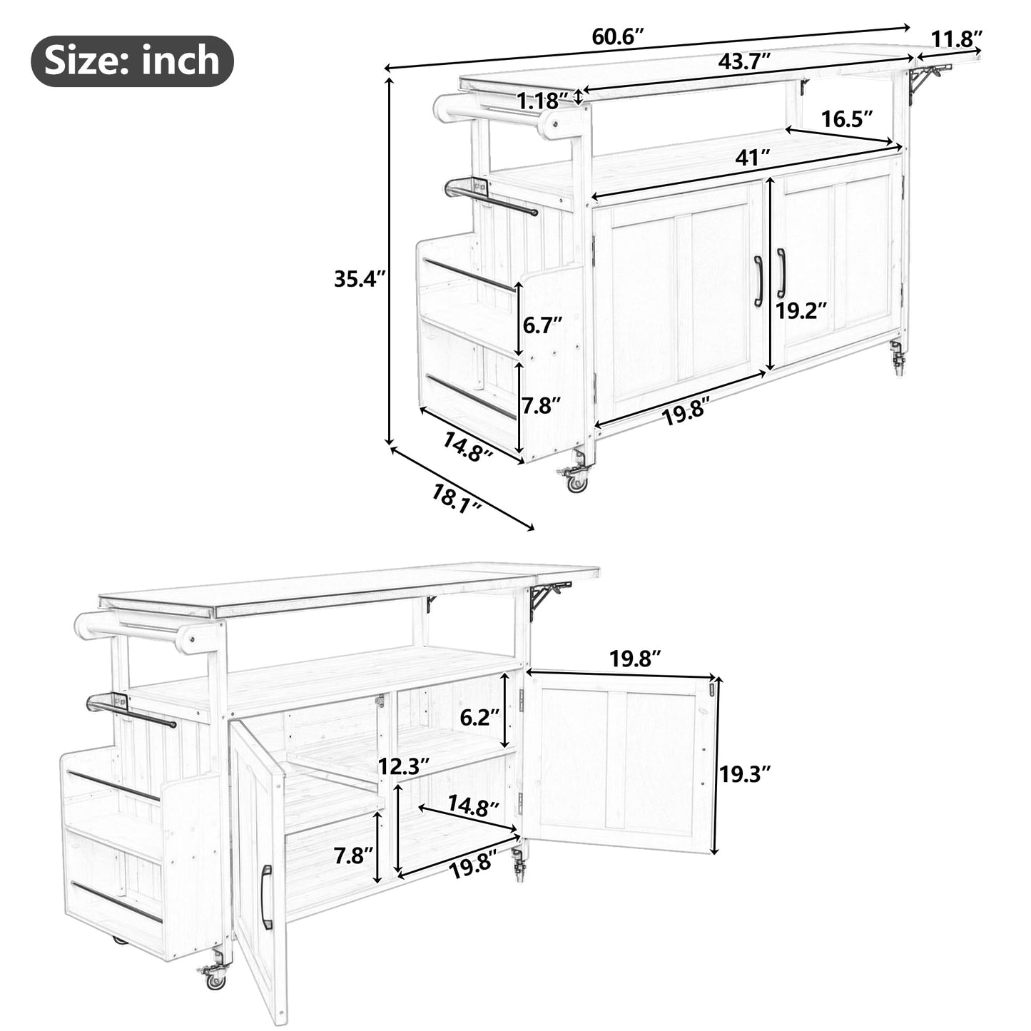 Outdoor Kitchen Island Cart with Foldable Stainless Steel Top, Rolling Grill Table with Adjustable Shelf Storage Spice Rack and Towel Holder, Wooden BBQ Prep Station with Lockable Wheels, White