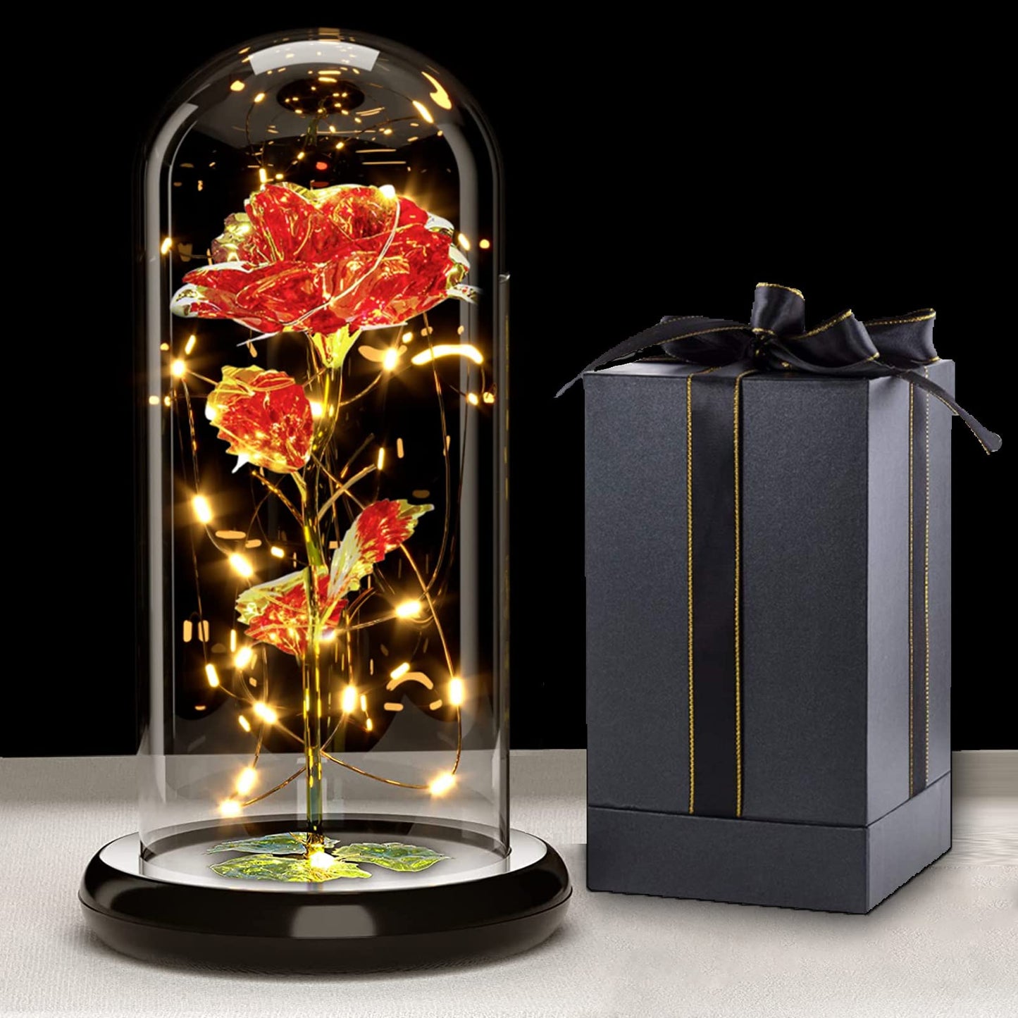 Touloube Galaxy Rose for Her, Light Up Rose Flowers, Artificial Flower Rose Gift for Women Mom Wife Lover Daughter, Rose Flower in Glass Dome Present for Wedding, Birthday, Anniversary